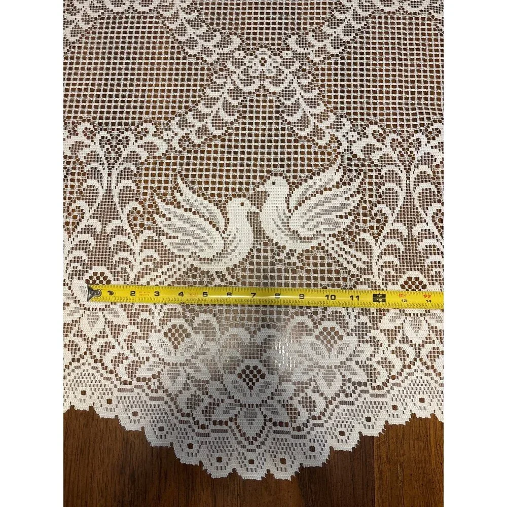 Vintage Lace Curtain Panel With Doves & Floral Design White Polyester Home Decor